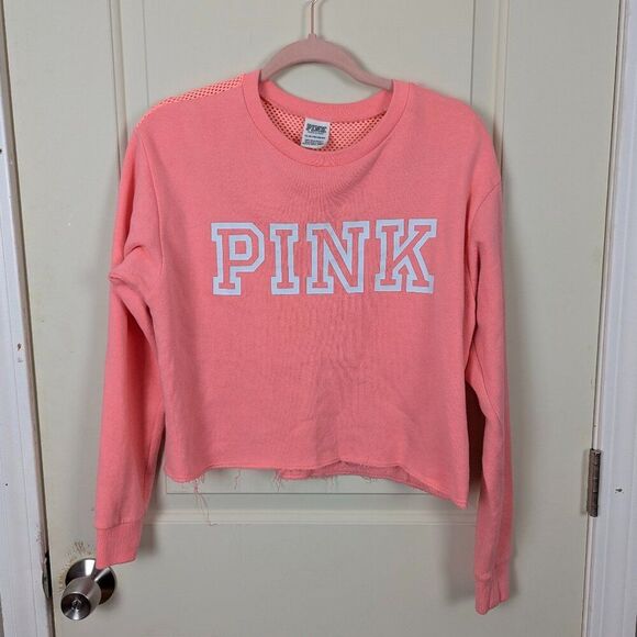 PINK Victoria's Secret | Pink Cropped Mesh Panel Sweatshirt Size Extra Small - Picture 1 of 7
